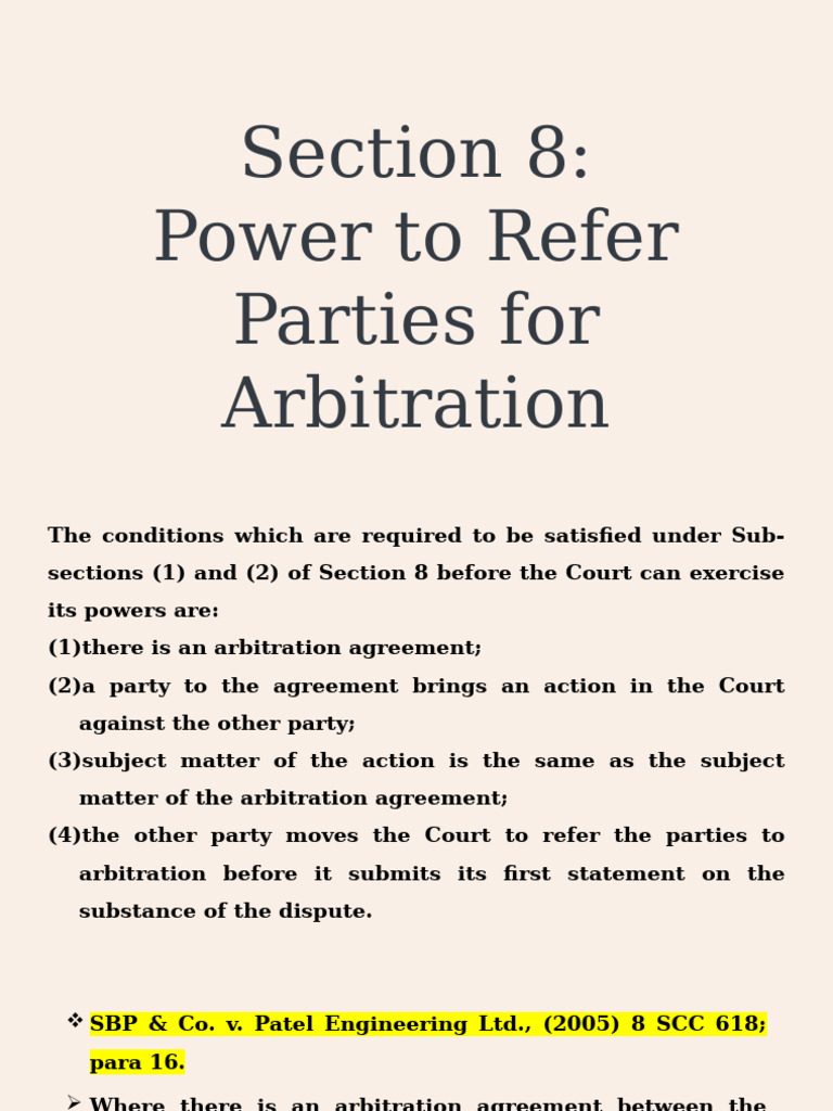 Section 8 - Power To Refer Parties For Arbitration | PDF | Arbitration ...