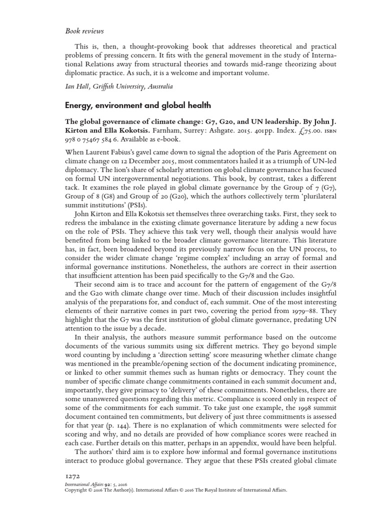 The Global Governance Of Climate Change Pdf International Relations