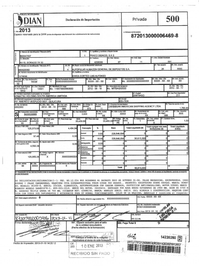 Ex 13 Declaracion De Importacion Pdf