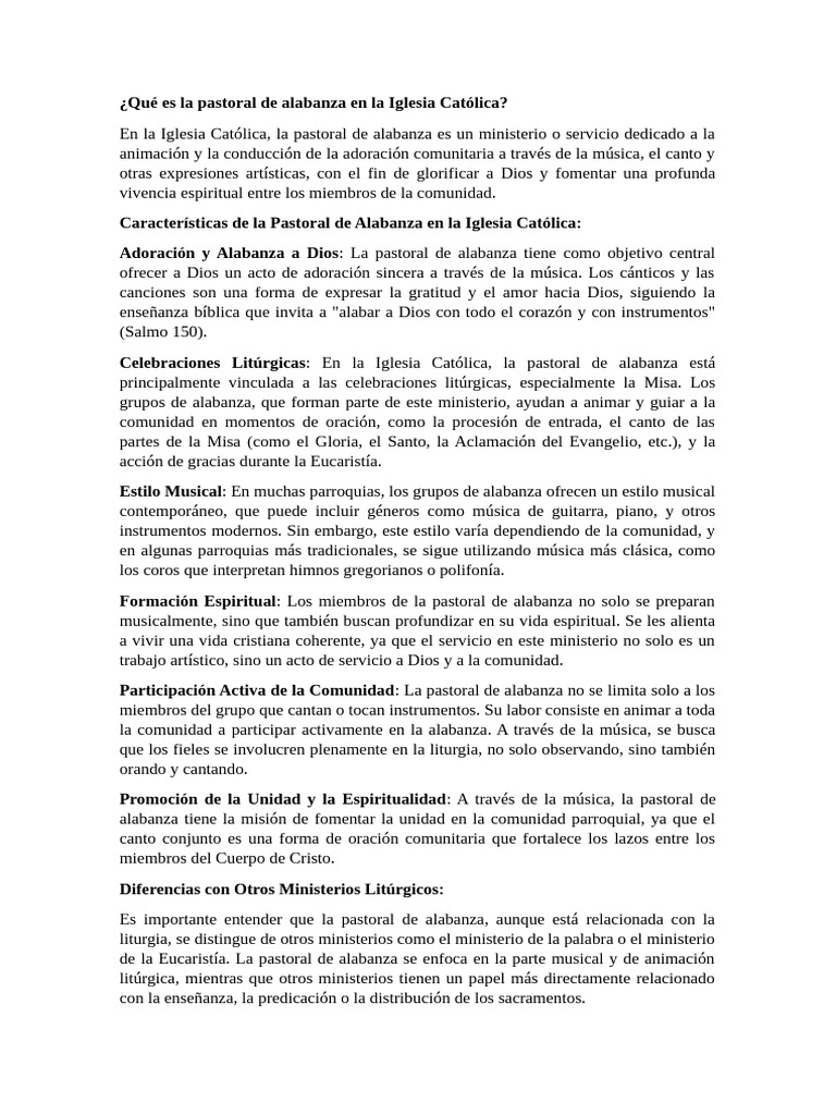Qué Es La Pastoral de Alabanza en La Iglesia Católica | PDF | Liturgia