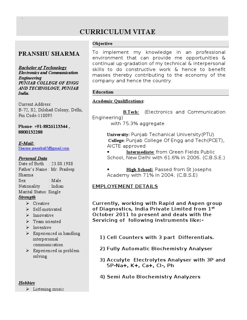 Pranshu Sharma's Engineering CV | PDF | Telecommunication | Computer ...