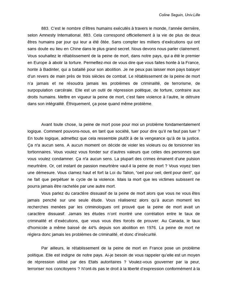 Plaidoyer contre la peine de mort | PDF | Peine capitale | Torture
