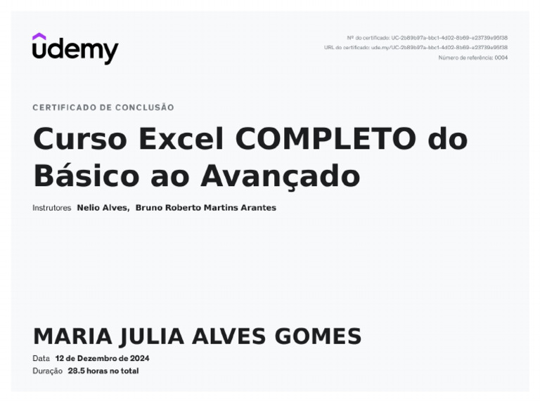 Certificado Excel Completo | PDF