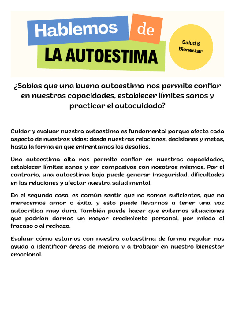 Importancia de la Autoestima en el Bienestar | PDF