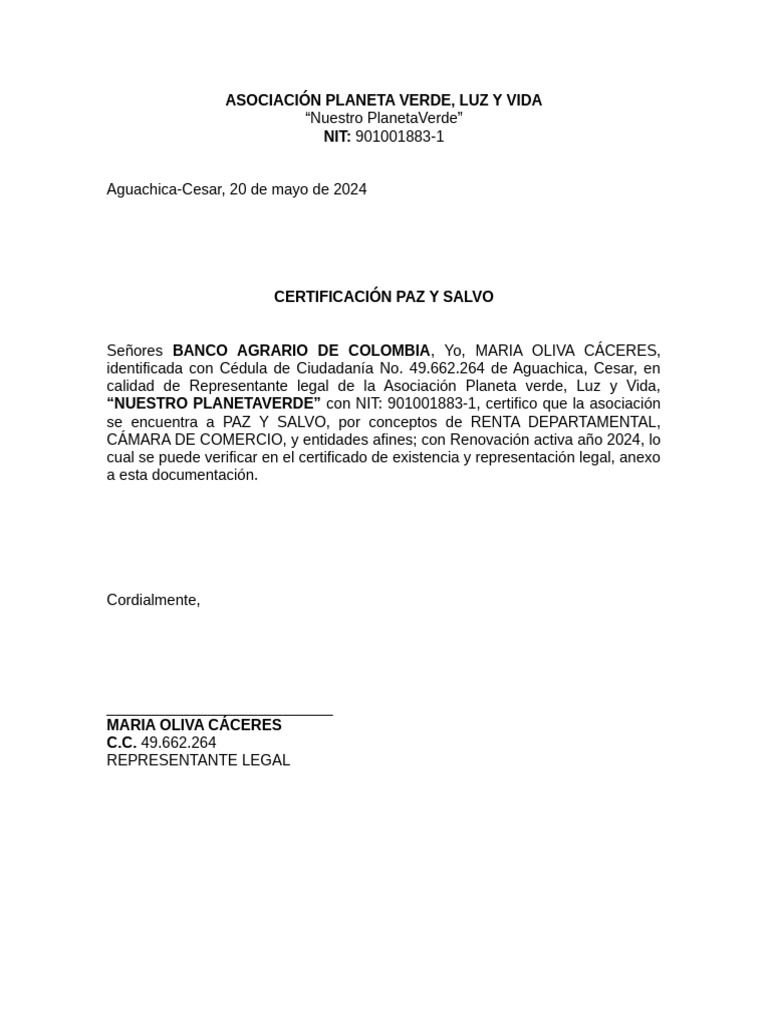Certificado Paz y Salvo | PDF