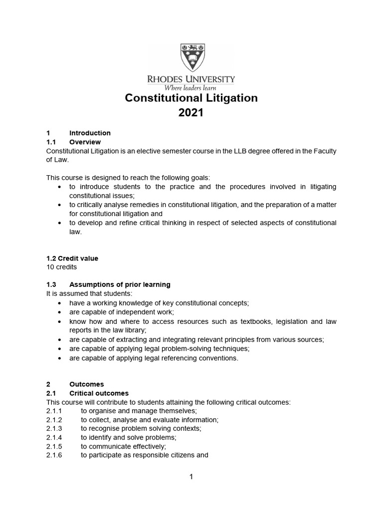 Constitutional Litigation Course Overview | PDF | Lecture | Legal Remedy