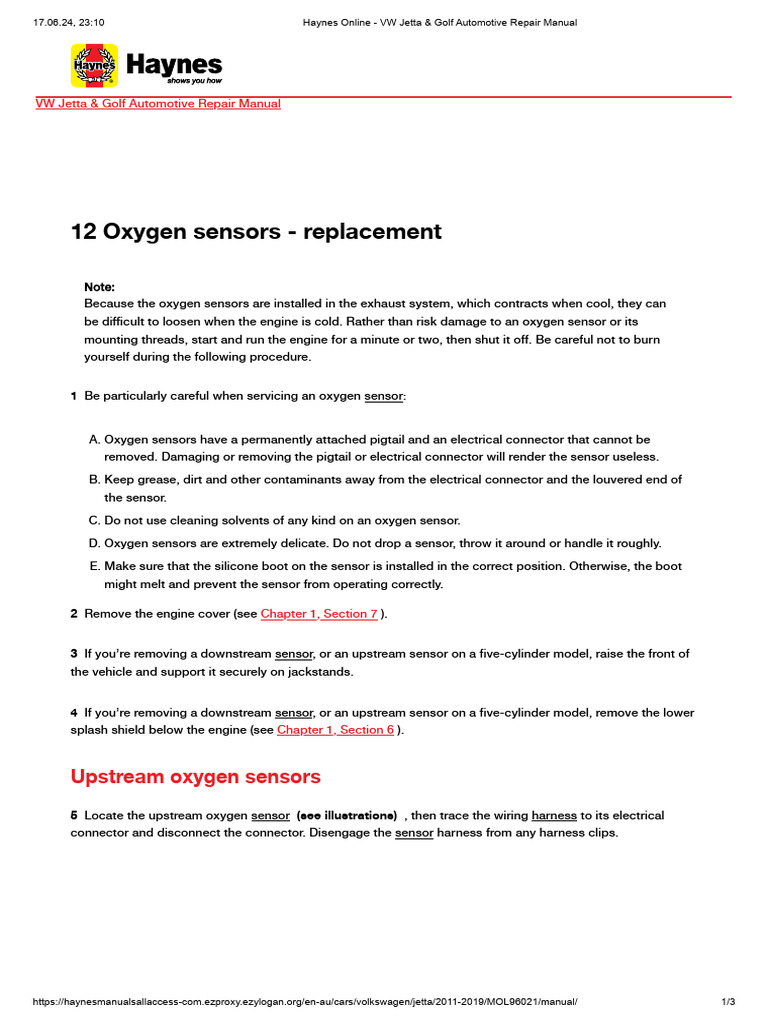 6 Emissions and engine control systems 12 Oxygen sensors - replacement ...