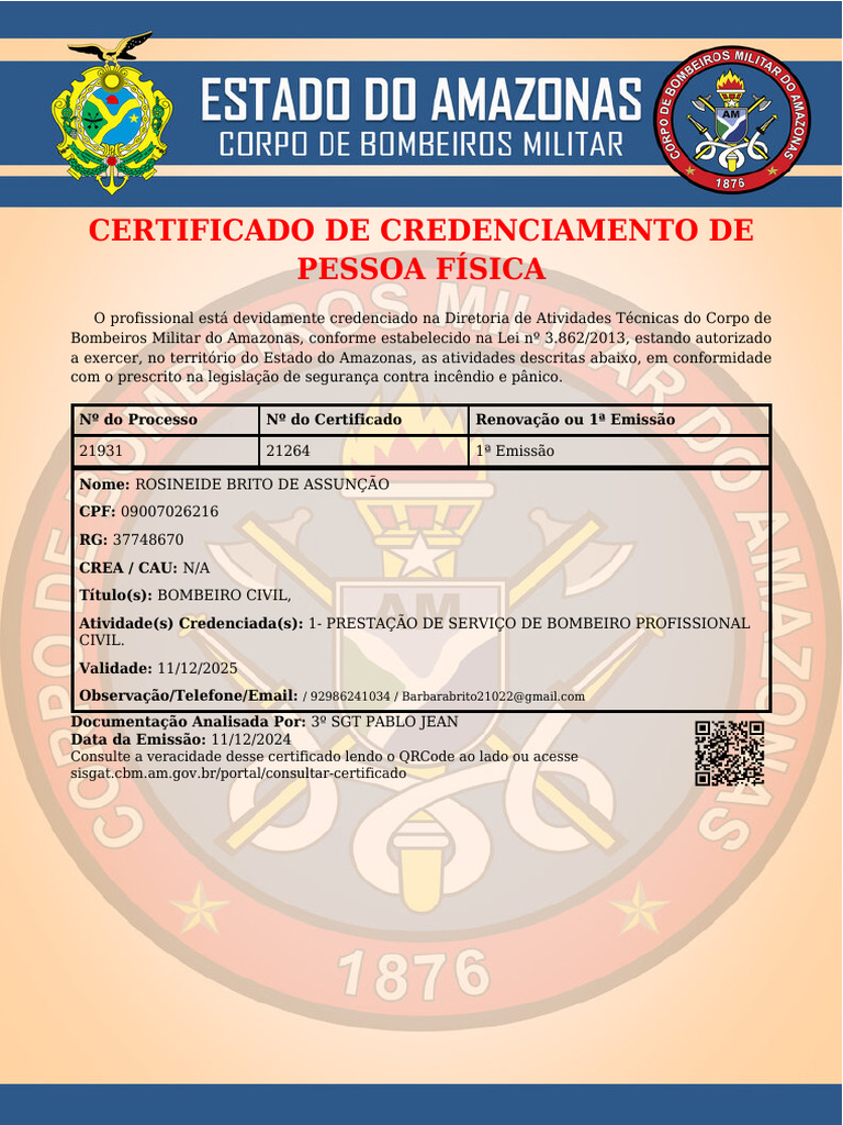 Certificado de Credenciamento Bombeiro Civil | PDF