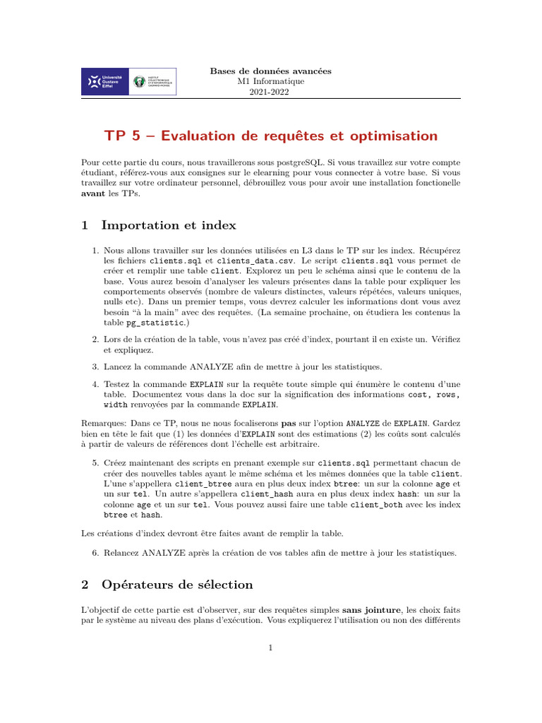 Évaluation et optimisation SQL | PDF | Index de base de données | SQL
