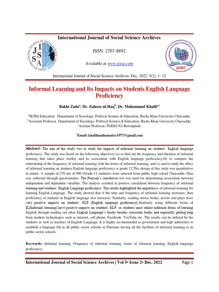 Impact of Informal Learning on English Proficiency | PDF | Validity ...