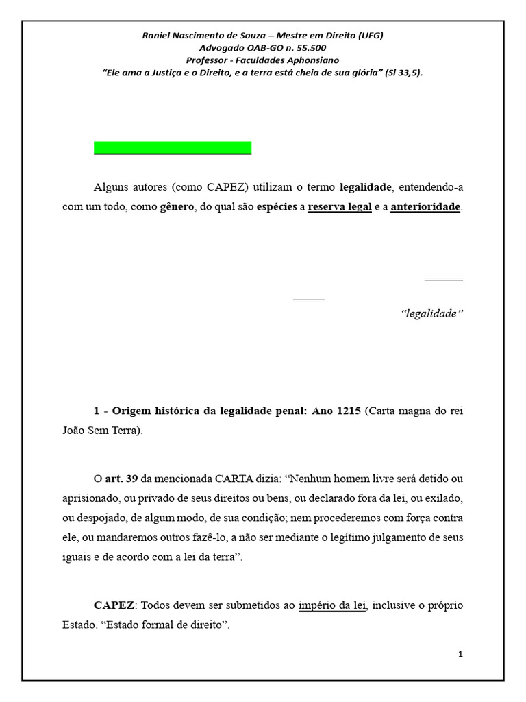 ResumÃ o - GERAL - Penal I - N1 - Atualizado 2024-2 | PDF | Direito ...