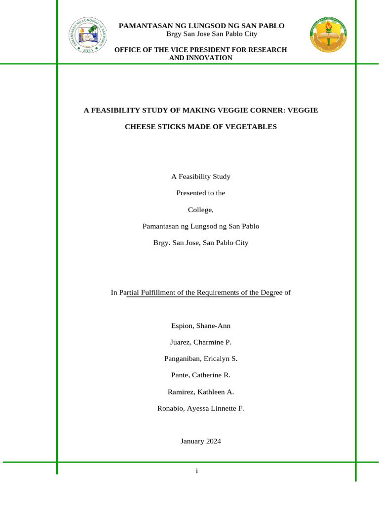 Feasibility Study v1 | PDF | Marketing | Vegetables