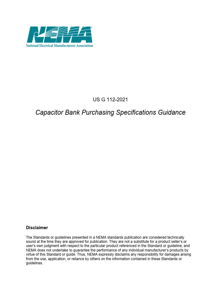 Nema Us G 112 2021 Capacitor Bank Purchasing Specifications Guidance ...