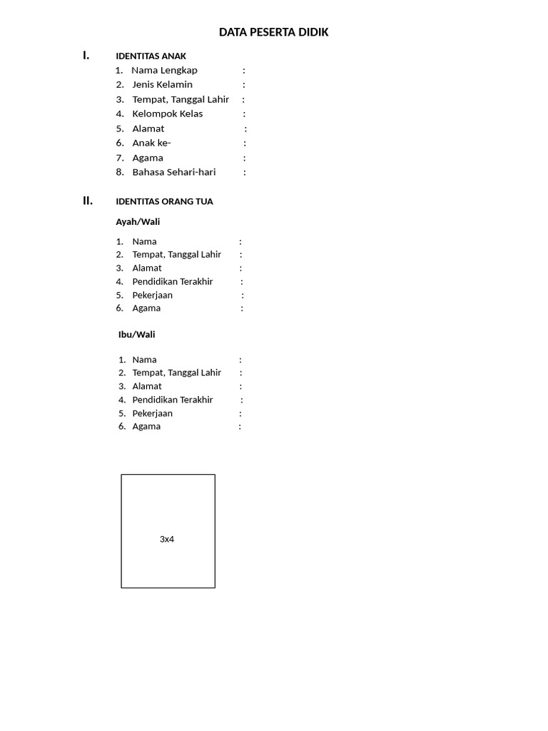 Data Identitas Peserta Didik dan Orang Tua | PDF
