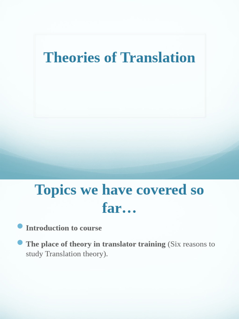 Theories of Translation Introduction | PDF | Translations | Applied ...