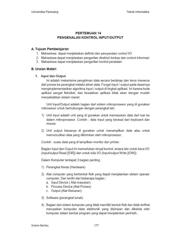 Sistem Berkas - Pertemuan 14 - Pengenalan Kontrol Input - Output | PDF