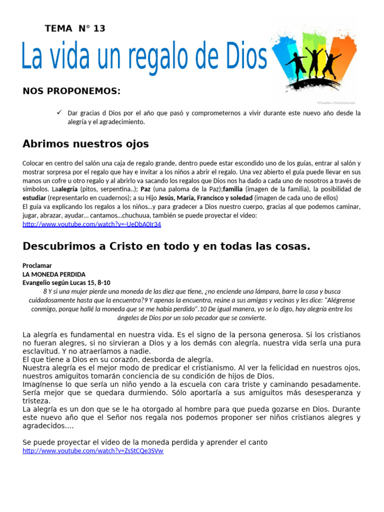 La Vida: Regalo de Dios para Niños | PDF