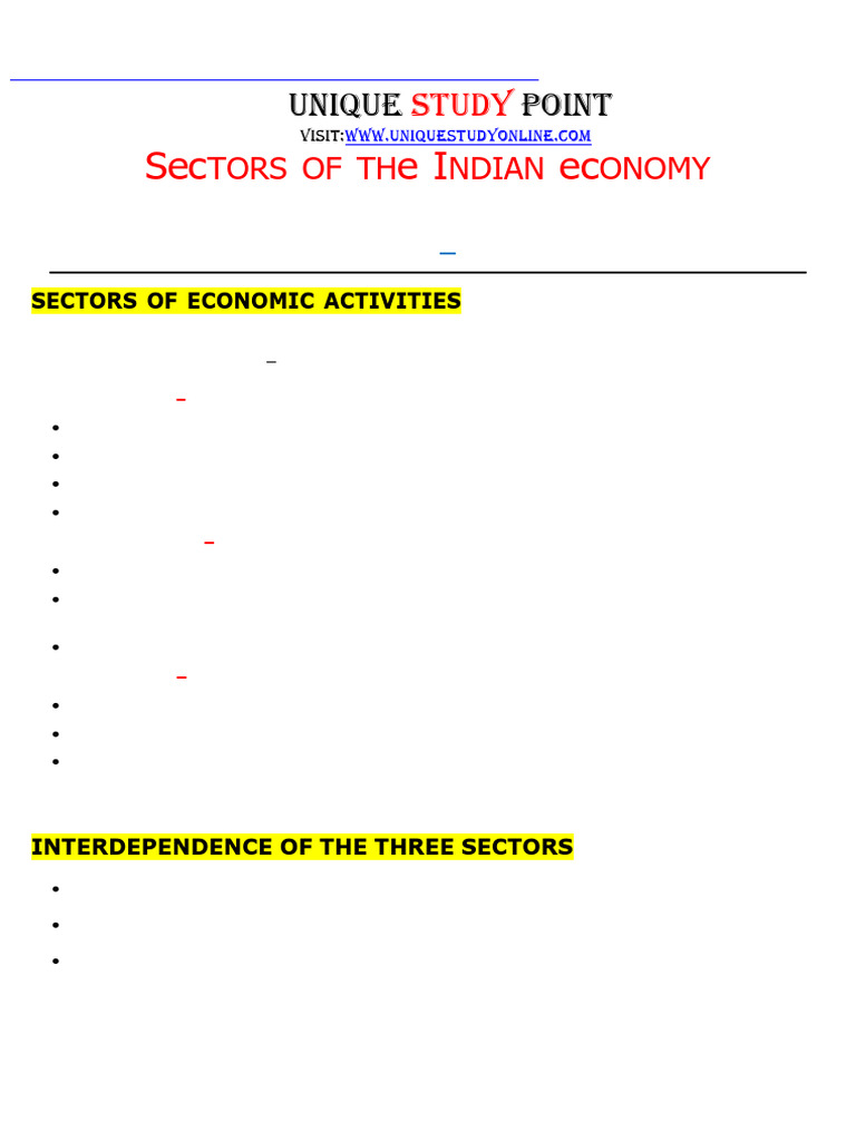 Sectors of The Indian Economy Notes | PDF | Underemployment | Employment