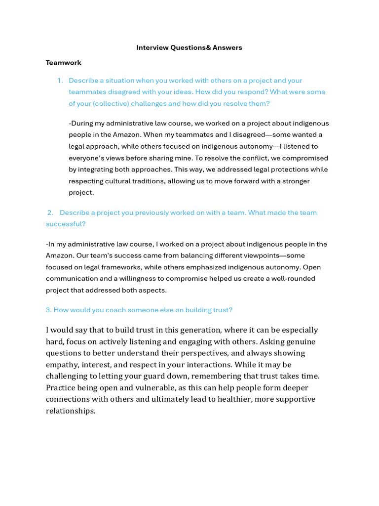 Teamwork and Analytical Skills Interview Guide | PDF | Autonomy | Cognition