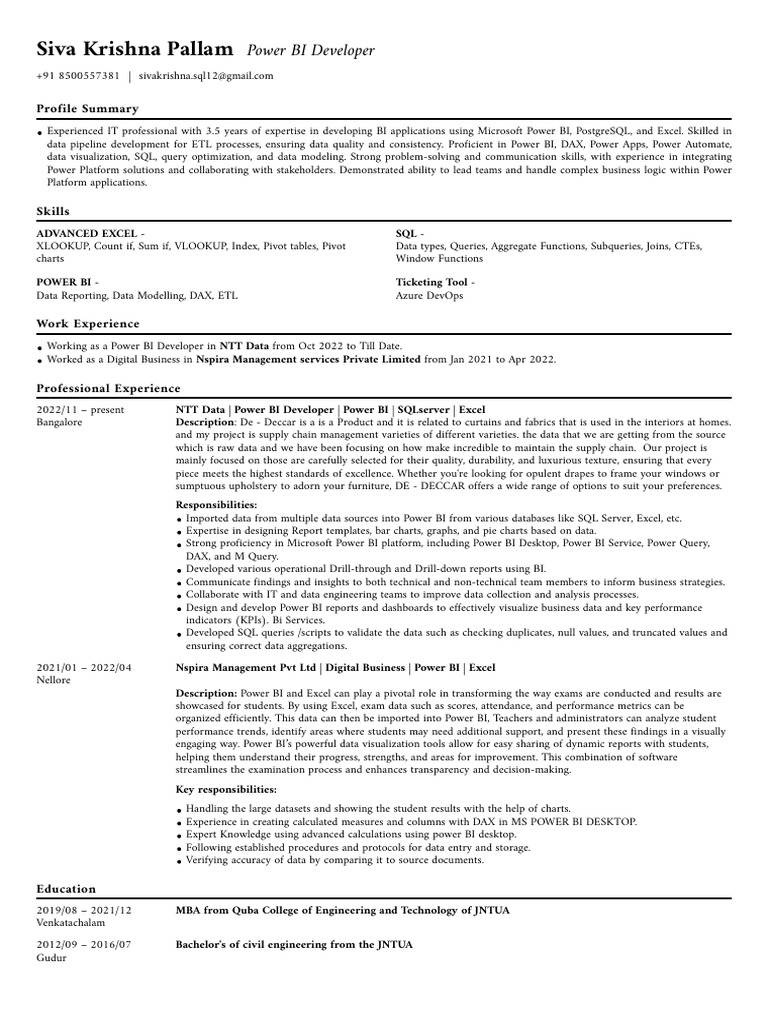 Power BI Developer Profile Summary | PDF | Microsoft Excel | Sql