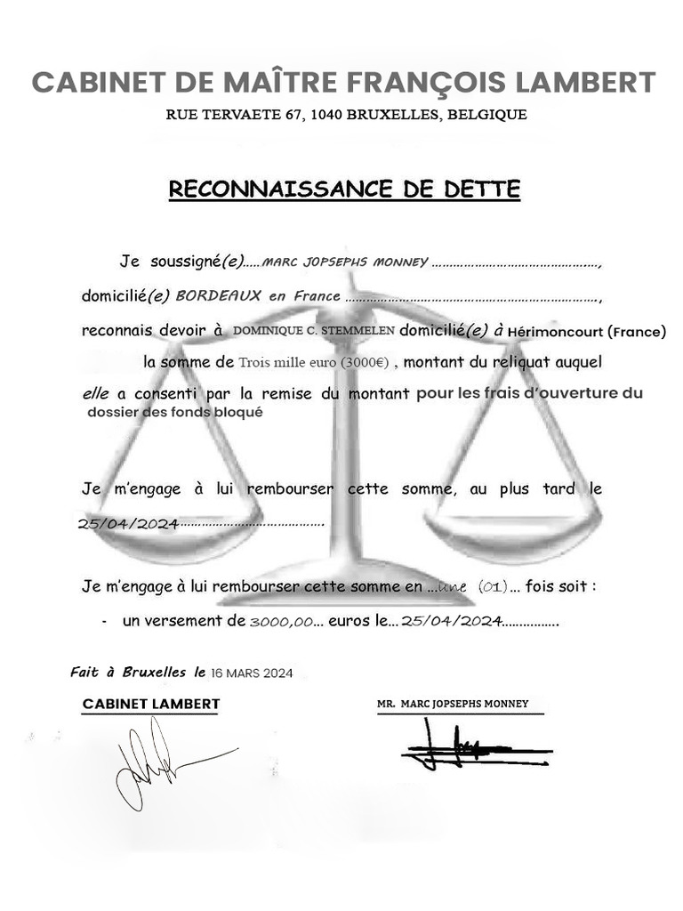 Reconnaissance de Dette | PDF
