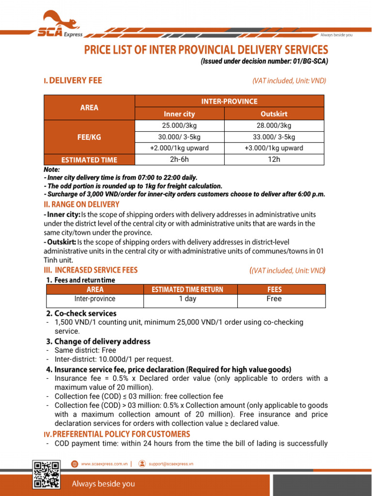 SCA Express Inner Delivery Price | PDF | Cargo | Fee