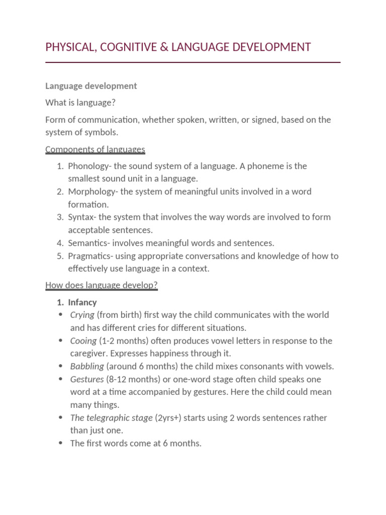 Language Development in Early Childhood | PDF | Word | Language Development