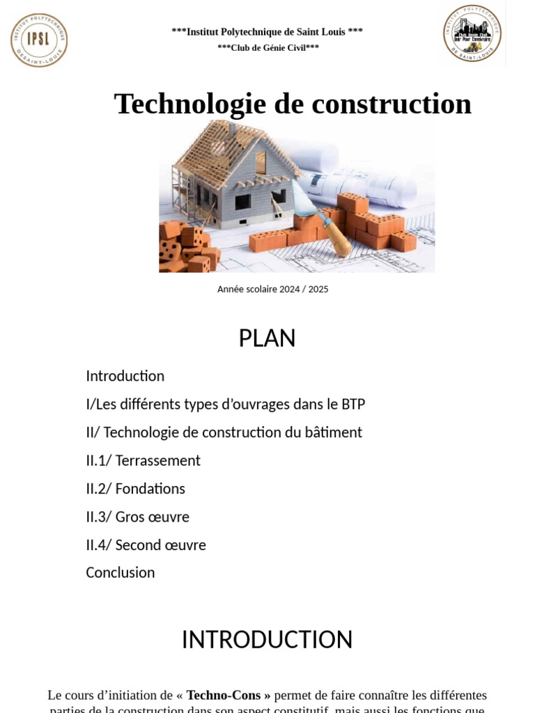Technologie de Construction BTP 2024-2025 | PDF | Fondation profonde ...