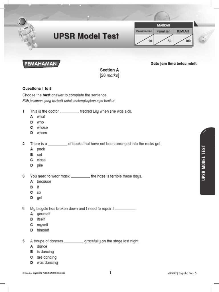 UPSR ModelTestPaper English Year5 | PDF | Foods