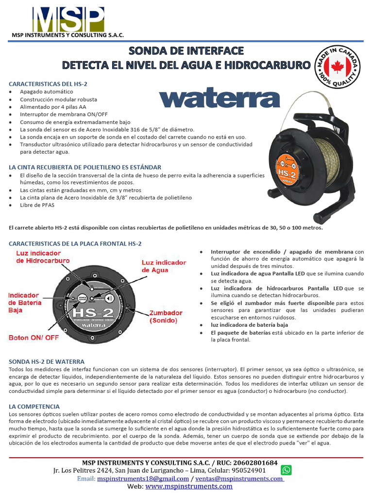 Características del Medidor HS-2 de Waterra | PDF | Agua | Diodo emisor ...