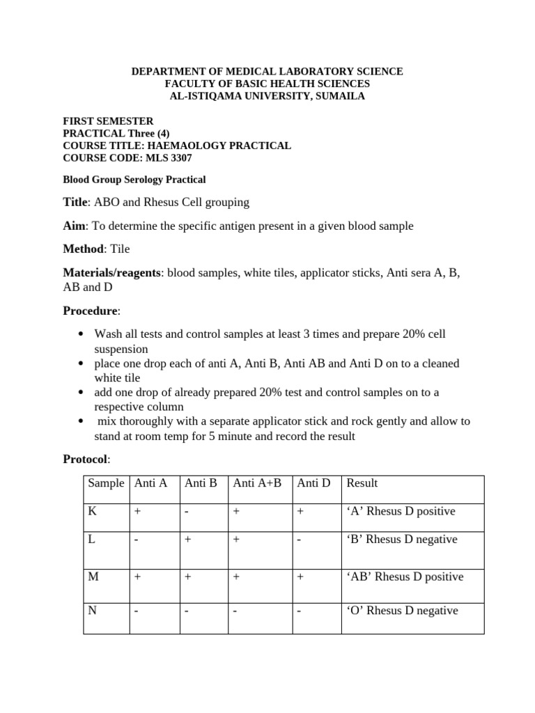Blood Group Serology Practical Guide | PDF | Blood Type | Clinical ...