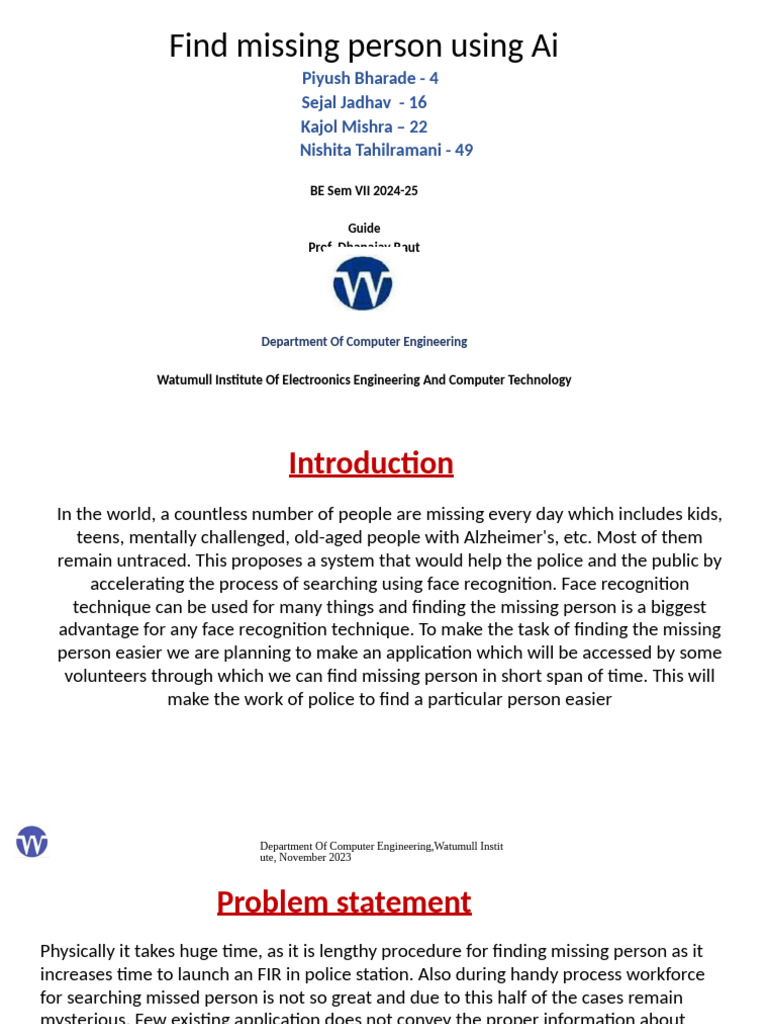 AI Application for Finding Missing Persons | PDF | Artificial ...