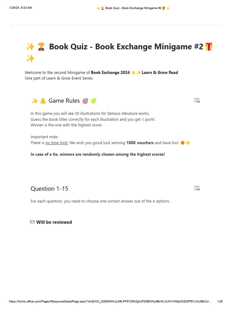 ? Book Quiz - Book Exchange Minigame #2? | PDF