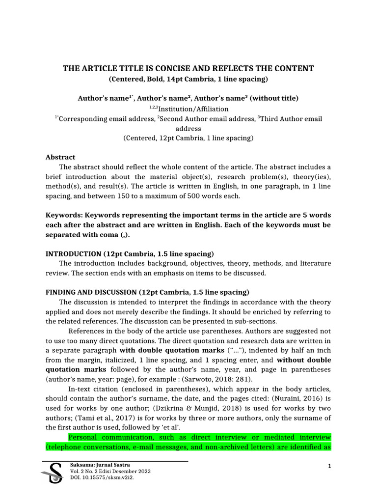 Article Template | PDF | Paragraph | Human Communication