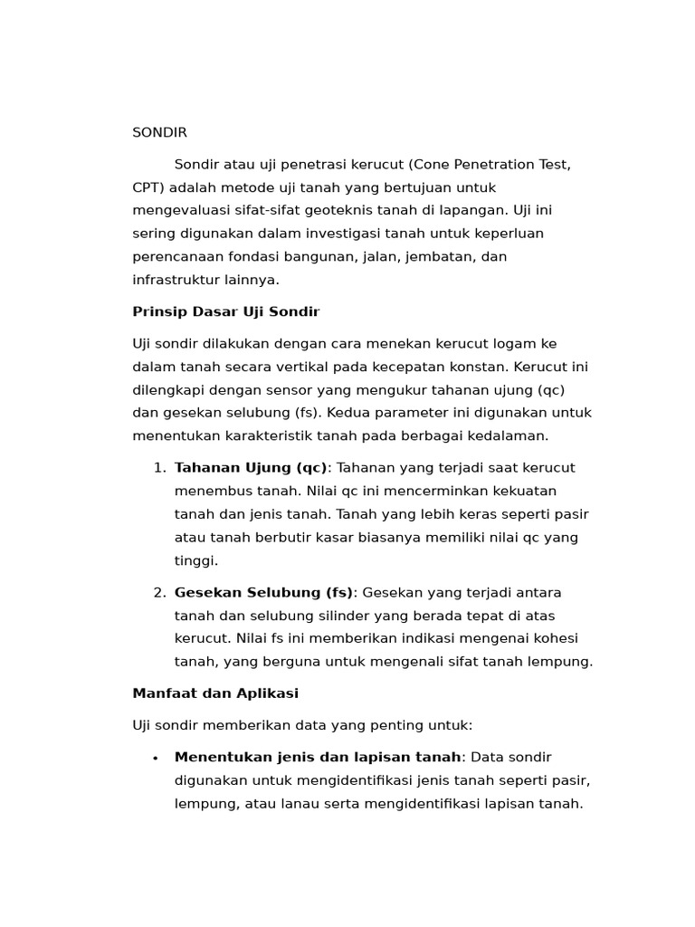 Metode Uji Tanah: Sondir, Bor Tangan, DCP | PDF