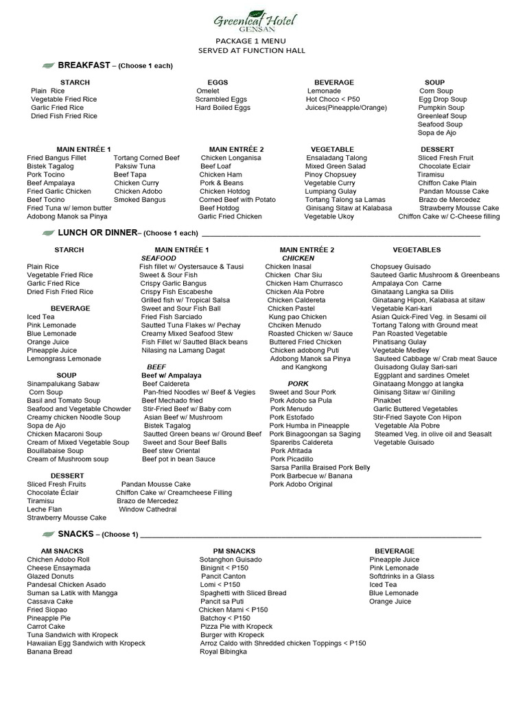 Function Hall Package 1 Menu Options | PDF | Food And Drink | Asian Cuisine