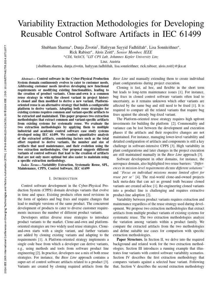 Variability Extraction Methodologies For Developing Reusable Control ...