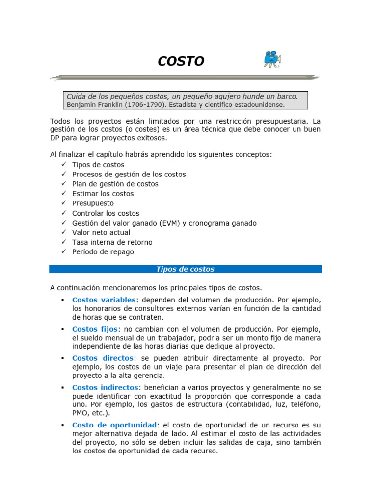 Gestion de Proyectos - Costos | PDF | Depreciación | Presupuesto