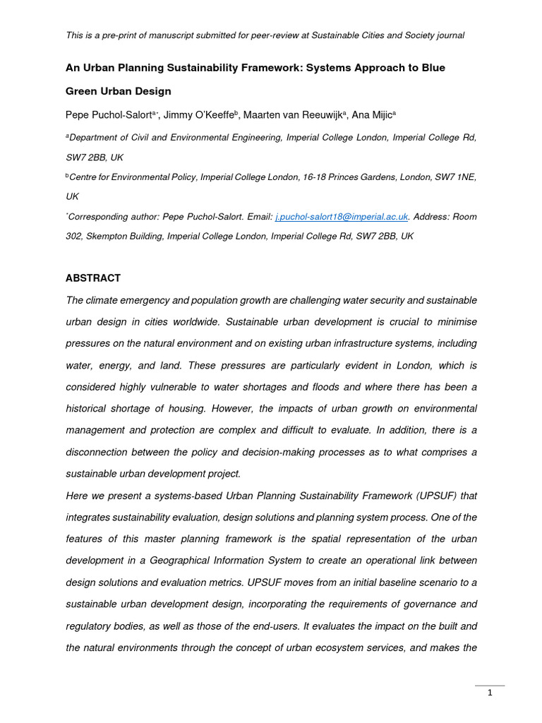 Urban Planning Sustainability Framework Pdf Sustainability