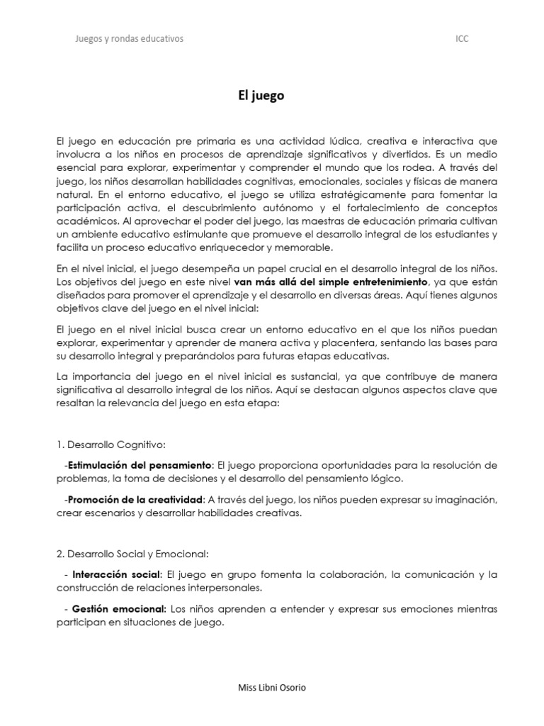 Importancia del Juego en Educación Inicial | PDF | Educación de la ...
