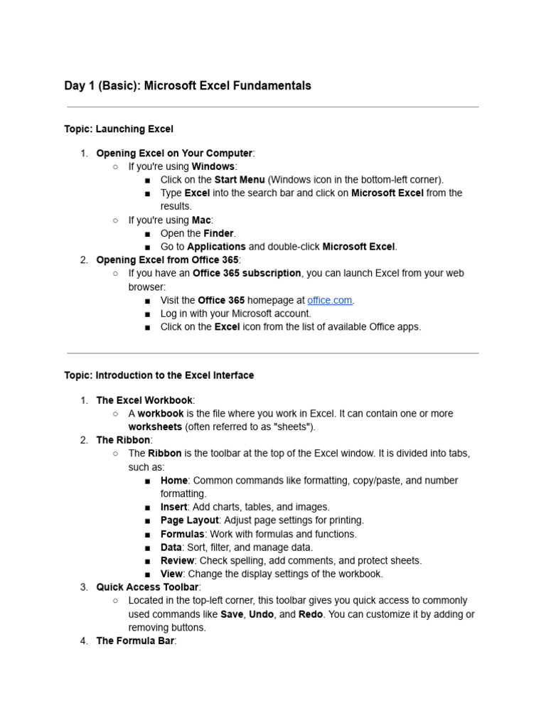 Excel Basics: Launching & Interface Guide | PDF | Microsoft Excel ...
