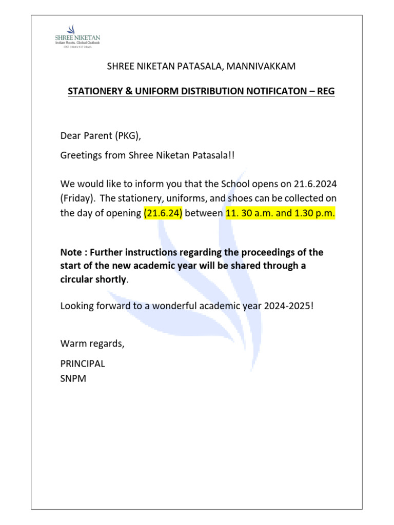 Stationery & Uniform Collection Notice | PDF