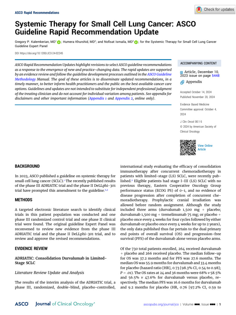 Kalemkerian Et Al 2024 Systemic Therapy For Small Cell Lung Cancer Asco ...