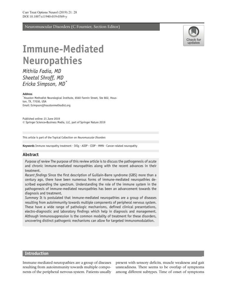 Immune Mediated Neuropathies Pdf Peripheral Neuropathy Myelin