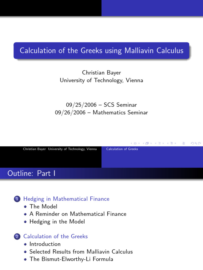 Greeks Calculation via Malliavin Calculus | PDF | Greeks (Finance ...