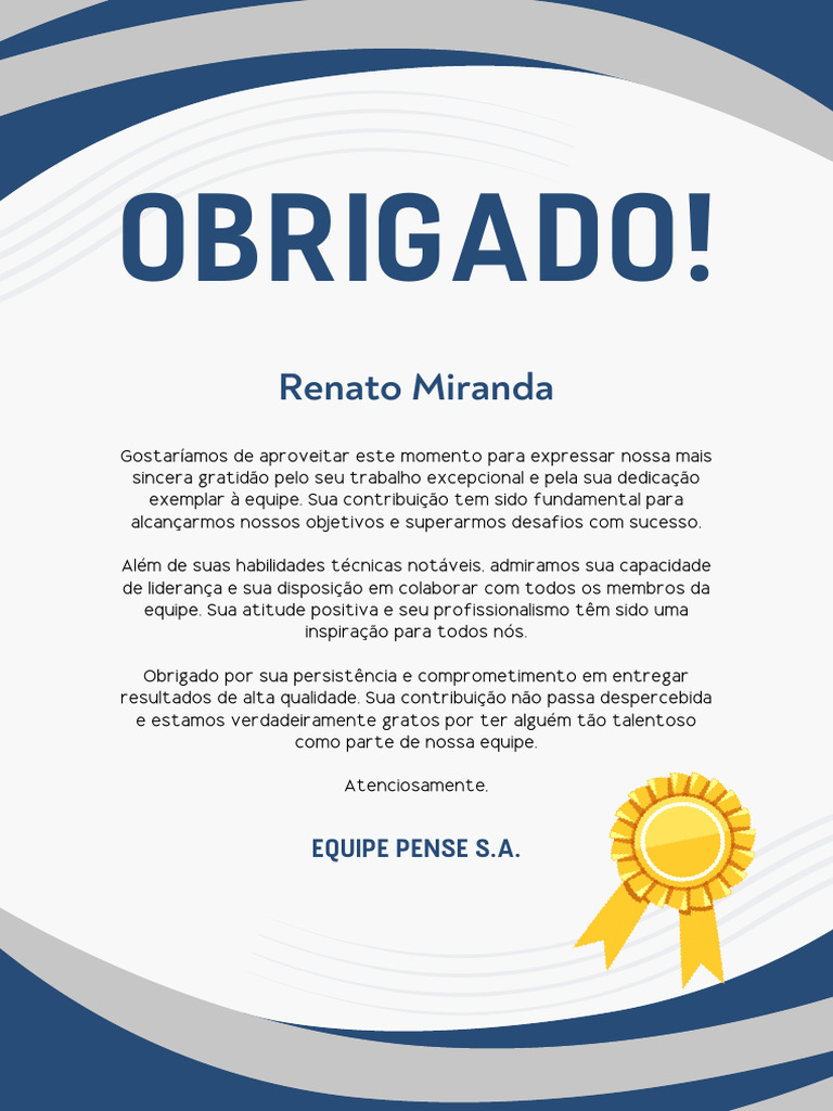 Documento A4 Elegante Carta de Agradecimento para Empresas Azul e Cinza ...
