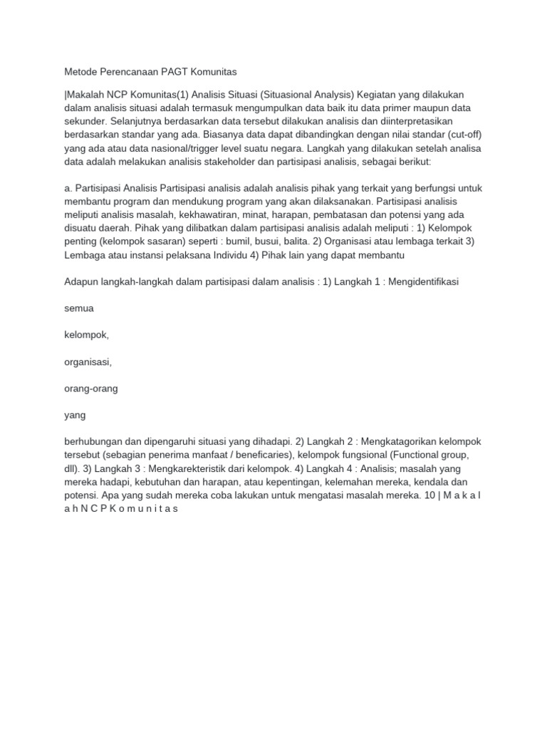 Metode Perencanaan PAGT Komunitas | PDF