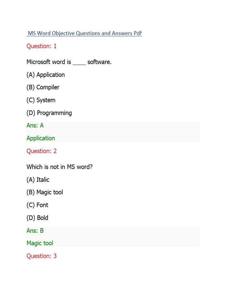 MS Word Objective Q&A Guide | PDF