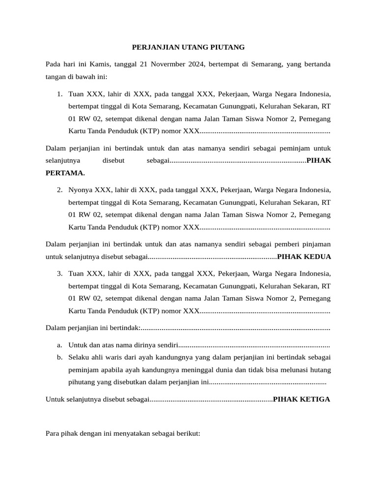 Perjanjian Utang Piutang | PDF