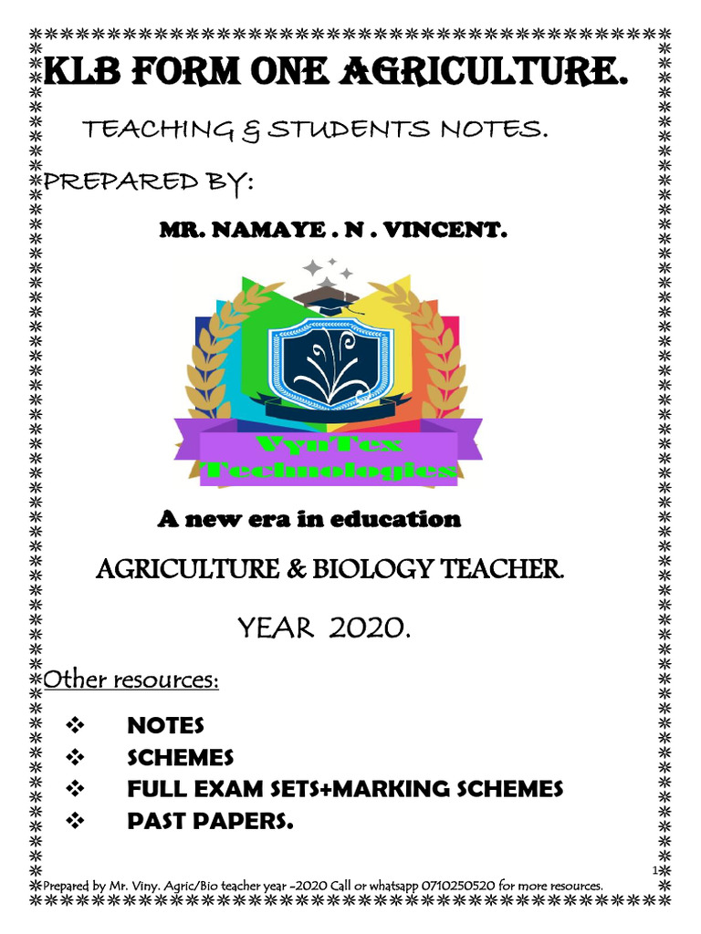 KLB Form 1 Agriculture Notes PDF | PDF | Soil | Agriculture